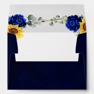 Royal Blue Rustic Sunflower Geometric Wedding Envelope