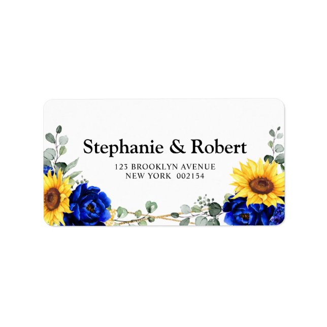 Royal Blue Rustic Sunflower Geometric Wedding  Label (Front)