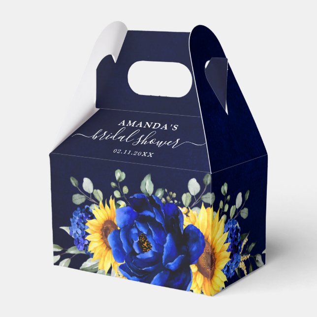 Royal Blue Rustic Sunflower Modern Bridal Shower F Favour Box (Back Side)