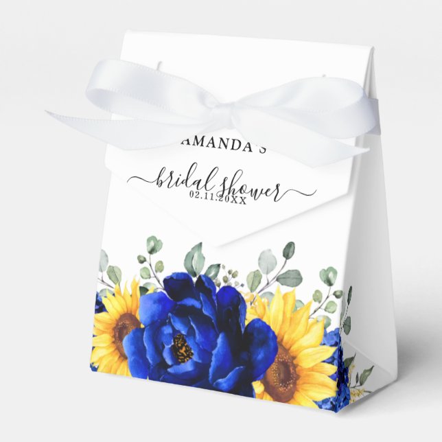 Royal Blue Rustic Sunflower Modern Bridal Shower Favour Box (Front Side)