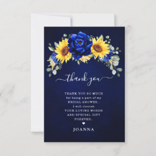 Royal Blue Rustic Sunflower Modern Bridal Shower T Thank You Card