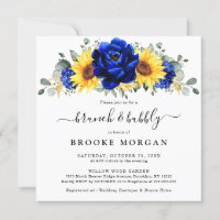 Royal Blue Rustic Sunflower Modern Brunch & Bubbly