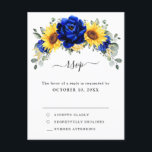 Royal Blue Rustic Sunflower Modern Floral RSVP Postcard<br><div class="desc">Elegant and modern rustic country wedding RSVP postcard features bright yellow sunflower,  Royal blue peonies ,  baby’s breath,  gypsophila floral frame / wreath with eucalyptus leaves. Please find more matching designs and variations from my "blissweddingpaperie" store. And feel free to contact me for further customisation or matching items.</div>
