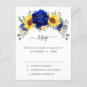 Royal Blue Rustic Sunflower Modern Floral RSVP Postcard