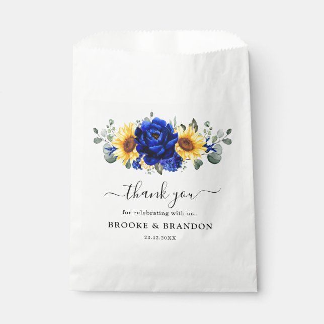 Royal Blue Rustic Sunflower Modern Floral Wedding Favour Bags (Front)