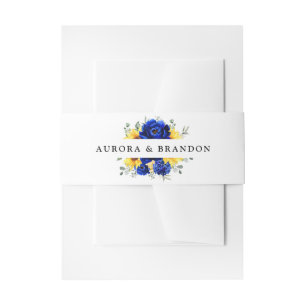 Royal Blue Rustic Sunflower Modern Floral Wedding Invitation Belly Band
