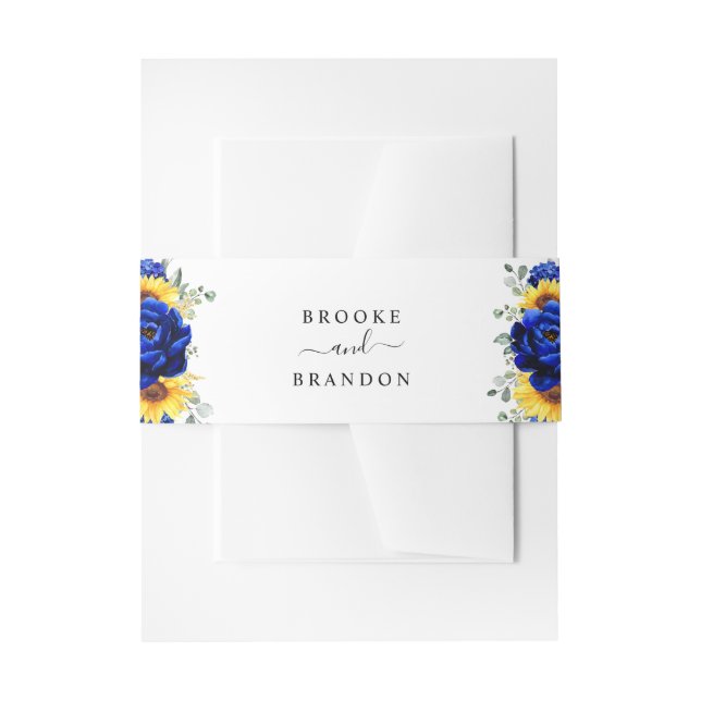 Royal Blue Rustic Sunflower Modern Floral Wedding  Invitation Belly Band (Front Example)