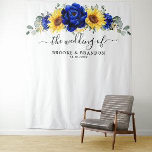 Royal Blue Rustic Sunflower Modern Wedding Tapestr Tapestry