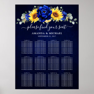 Royal Blue Rustic Sunflower Wedding Seating Chart