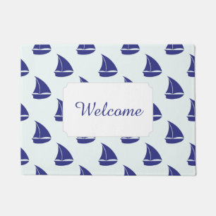 Royal Blue Sailboat Pattern Add Your Text Doormat