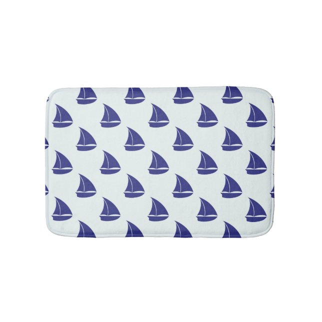 Royal Blue Sailboat Pattern Bath Mat (Front)