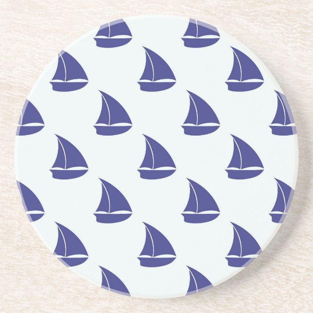 Royal Blue Sailboat Pattern Coaster (Front)