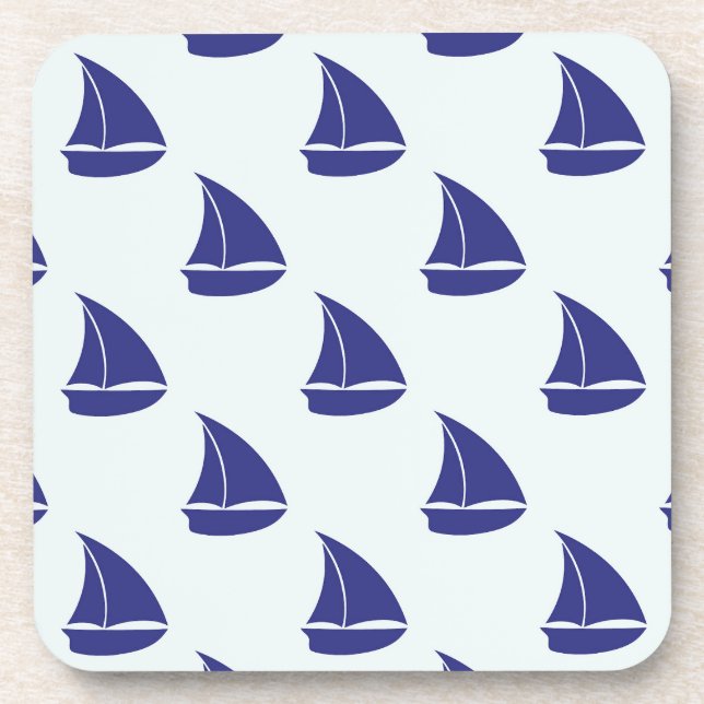 Royal Blue Sailboat Pattern Coaster (Front)