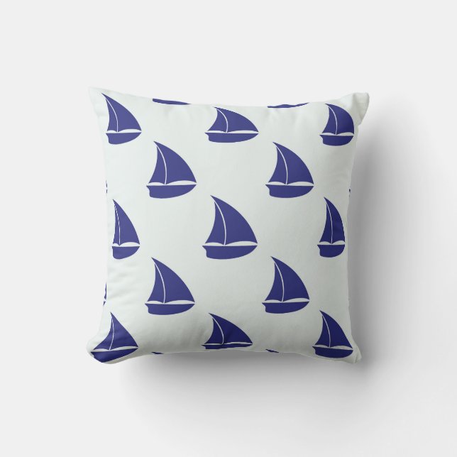 Royal Blue Sailboat Pattern Cushion (Front)