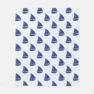 Royal Blue Sailboat Pattern Fleece Blanket