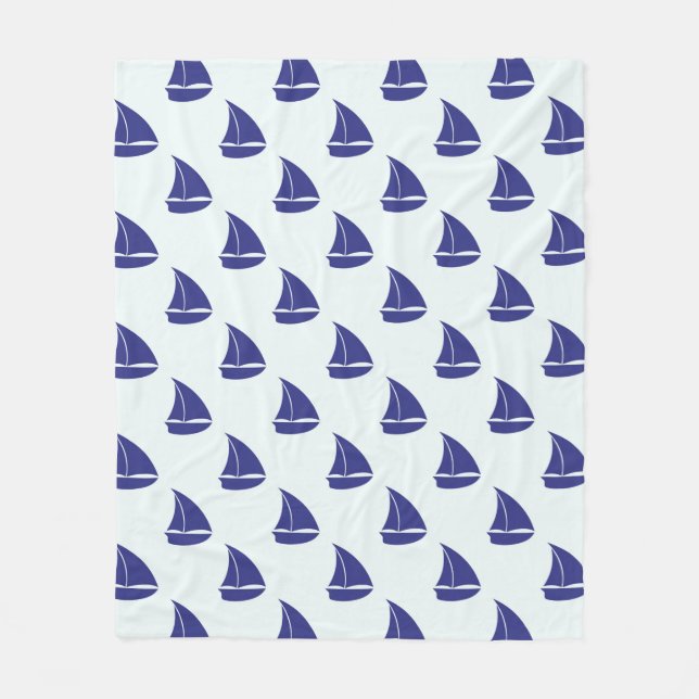 Royal Blue Sailboat Pattern Fleece Blanket (Front)