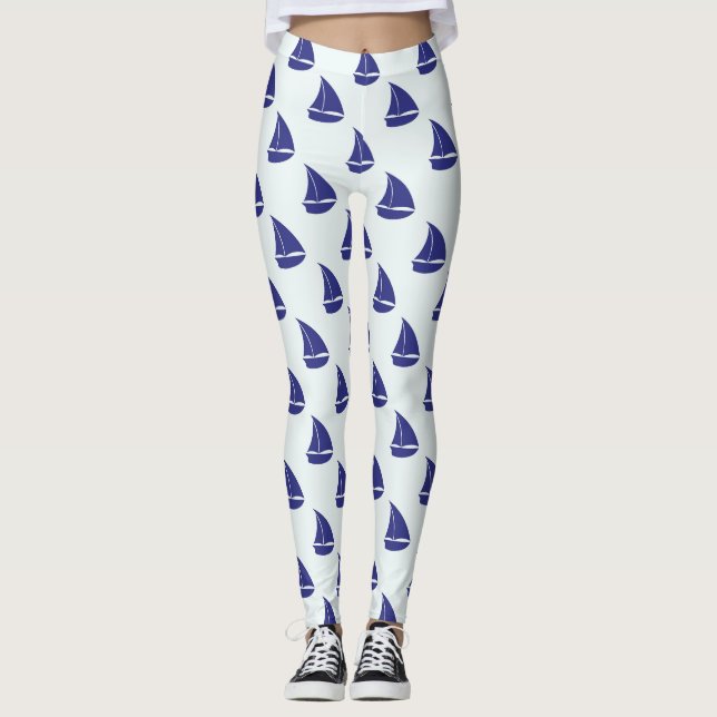 Royal Blue Sailboat Pattern Leggings (Front)