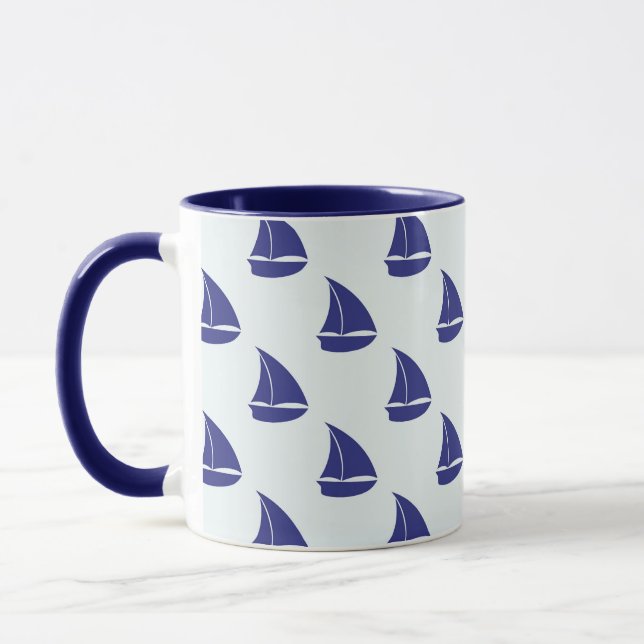 Royal Blue Sailboat Pattern Mug (Left)