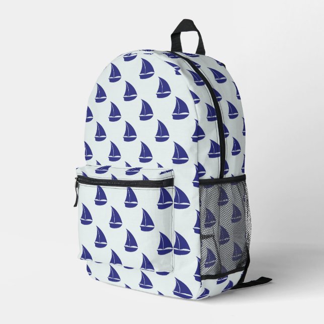 Royal Blue Sailboat Pattern Printed Backpack (Back Corner Right)