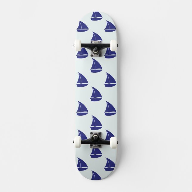 Royal Blue Sailboat Pattern Skateboard (Front)