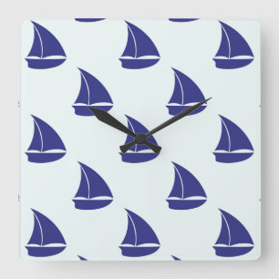 Royal Blue Sailboat Pattern Square Wall Clock