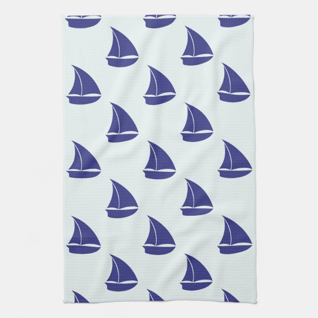 Royal Blue Sailboat Pattern Tea Towel (Vertical)