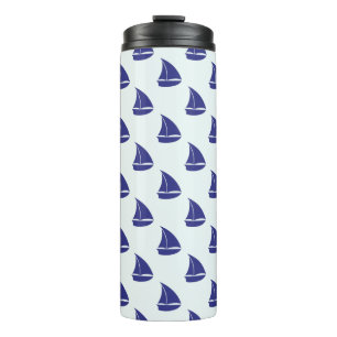 Royal Blue Sailboat Pattern Thermal Tumbler