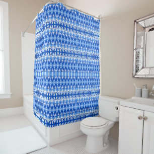 Royal Blue Sapphire and White Geometric Shower Curtain