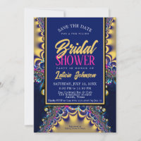 Royal Blue Satin Gold Lace Bridal Shower