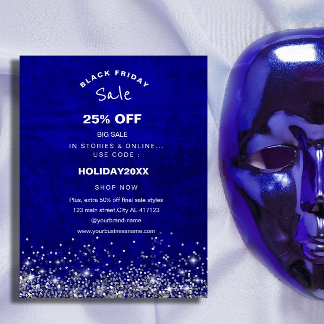 Royal Blue Scratch Holiday Sale Promotion  Flyer (Get ready to save big this Black Friday with our bold royal blue scratch sale flyer #zazzlemade#faux)