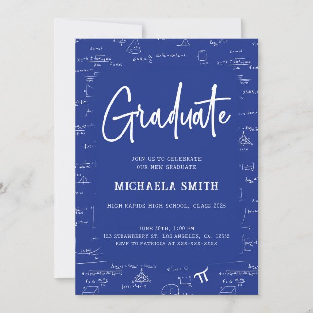 Royal Blue Script Graduate Math Graduation Invitation (Front)