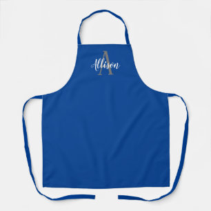 Royal Blue Script Monogram Personalised Womens Apron