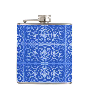 Royal blue scrollwork pattern hip flask