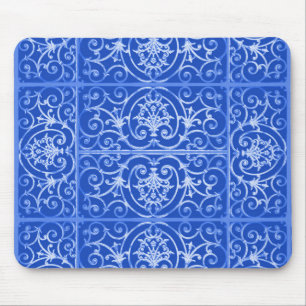 Royal blue scrollwork pattern mouse pad