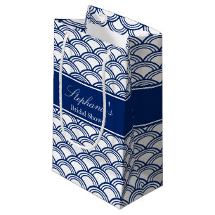 Royal Blue Seigaiha Pattern Bridal Shower Small Gift Bag