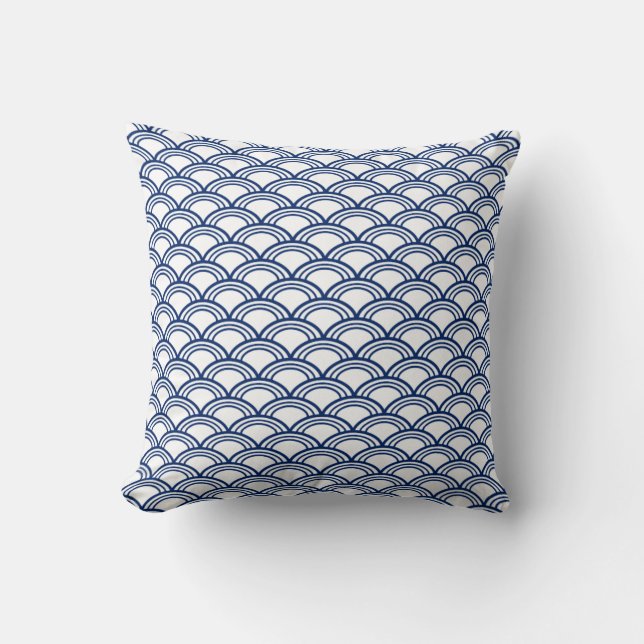 Royal Blue Seigaiha Pattern Cushion (Front)