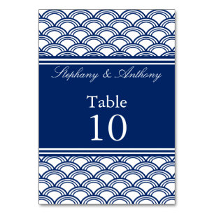 Royal Blue Seigaiha Pattern Wedding Table Number