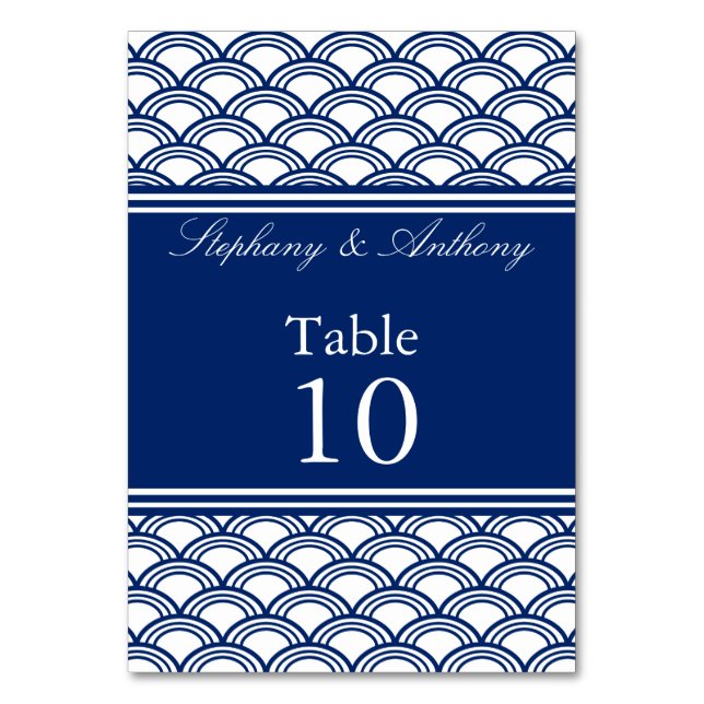 Royal Blue Seigaiha Pattern Wedding Table Number (Front)