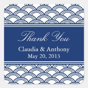 Royal Blue Seigaiha Pattern Wedding Thank You Square Sticker
