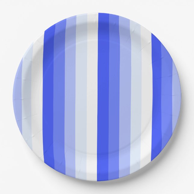 Royal blue shadow stripes paper plate (Front)
