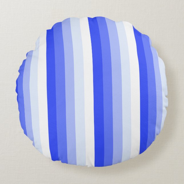 Royal blue shadow stripes round cushion (Front)