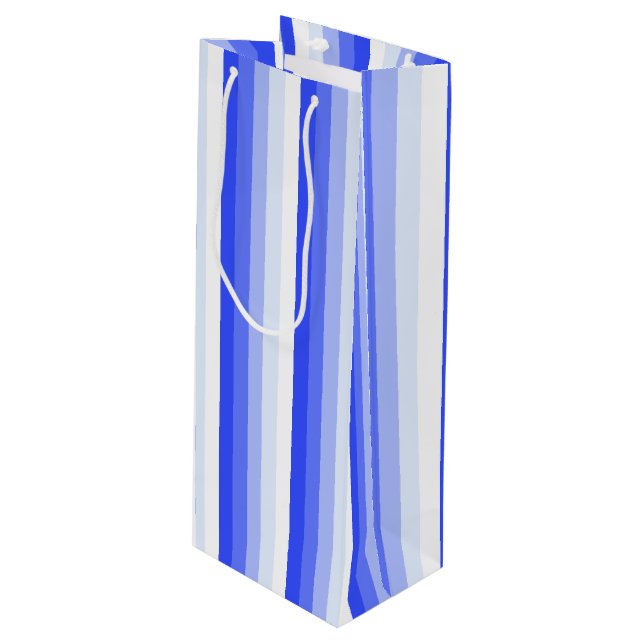 Royal blue shadow stripes wine gift bag (Front Angled)