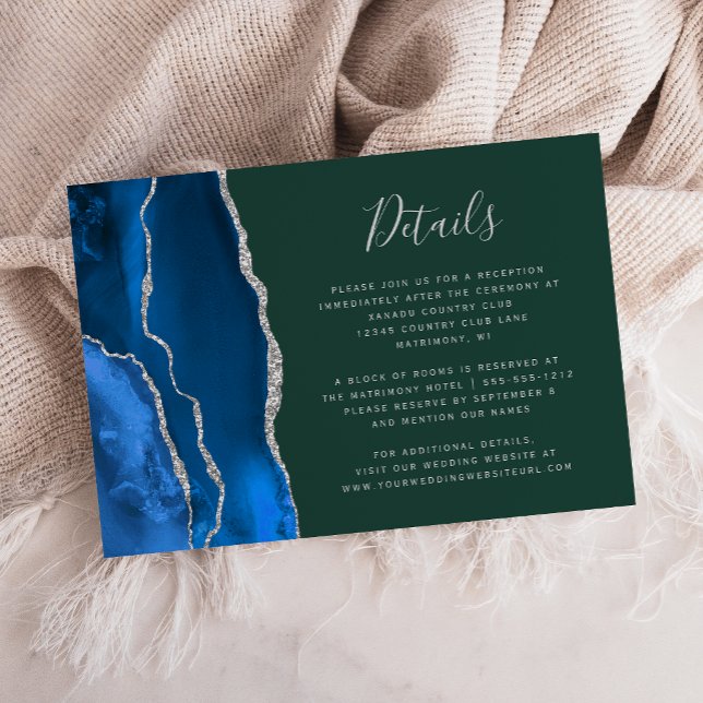 Royal Blue Silver Agate Green Wedding Details Enclosure Card (Creator Uploaded)