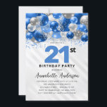 Royal Blue Silver Balloon Glitter 21st Birthday Invitation<br><div class="desc">Modern Glam Royal Blue Silver Balloon Glitter Sparkle Any Age Birthday Invitation</div>