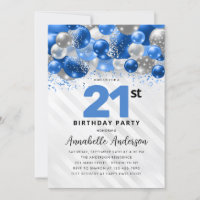 Royal Blue Silver Balloon Glitter 21st Birthday