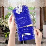 Royal blue silver balloons glitter birthday rsvp all in one invitation<br><div class="desc">A royal blue background,  decorated white balloons ,  with white and faux silver glitter sparkles on the inside.  Personalise and add names,  party details,  RSVP date,  return address and name.</div>