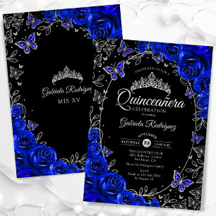 Royal Blue Silver Black Quinceanera Invitation