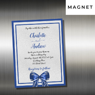 Royal blue silver bow elegant luxury wedding magnetic invitation