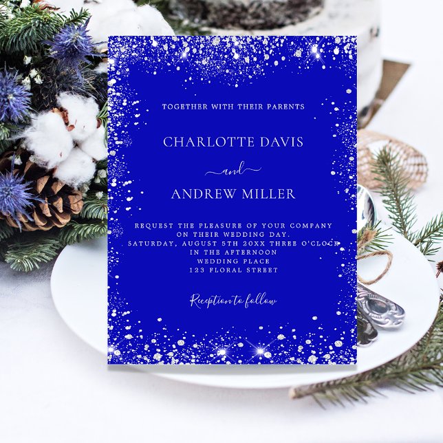 Royal blue silver budget wedding invitation (Creator Uploaded)