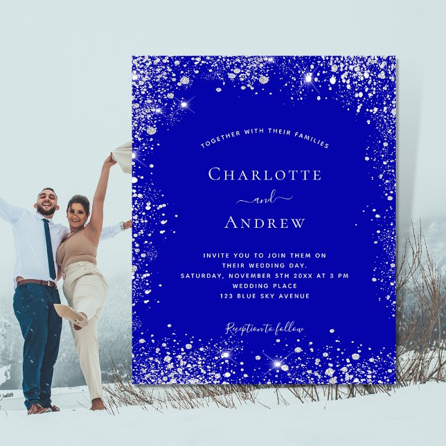 Royal blue silver budget wedding invitation flyer (Creator Uploaded)